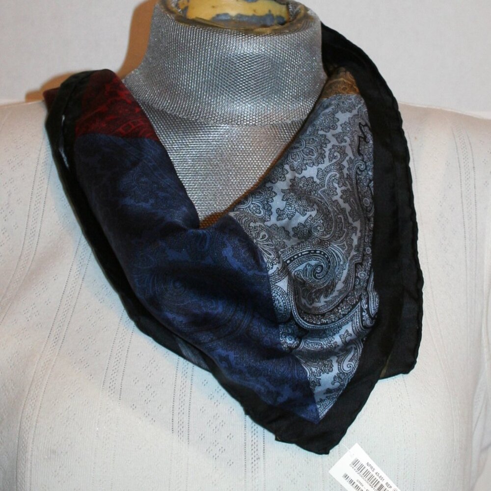 (2) Vtg Ashear Blue Abstract & Green Abstract Silk Scarf LOT